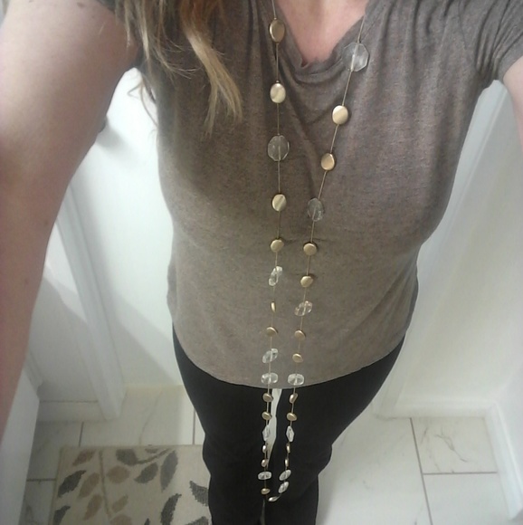 Super Long Gold and Clear Bead Fashion Necklace - Picture 4 of 8